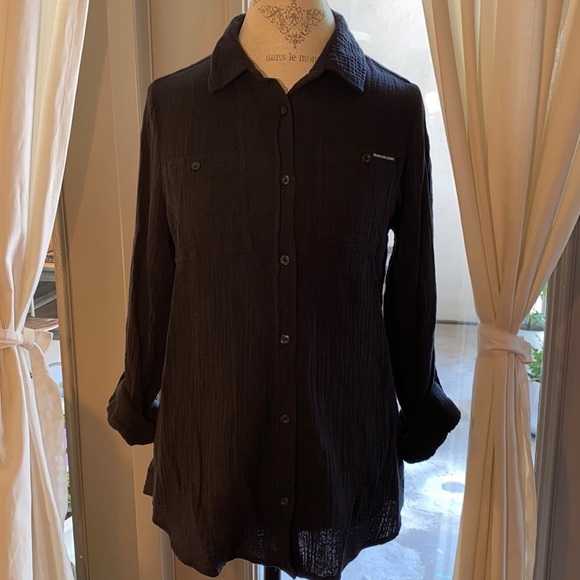 Calvin Klein Jeans Tops - Calvin Klein Jeans black longsleeve button up collar shirt soft comfy top Small‌